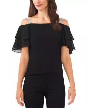 Женский многоуровневый шифоновый топ с декоративными ремешками MSK, черный