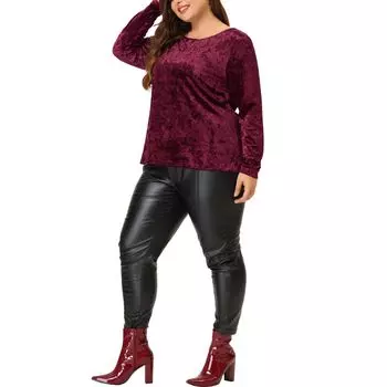 Женский модный бархатный топ с круглым вырезом и длинными рукавами больших размеров Agnes Orinda, зеленый