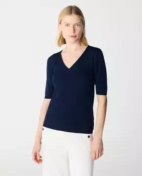 Женский мягкий и гладкий на ощупь свитер с V-образным вырезом Escorpion, тёмно-синий