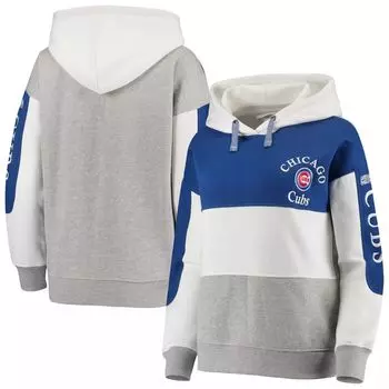 Женский мягкий, как виноград, пуловер с капюшоном для регби Royal/Heathered Grey Chicago Cubs
