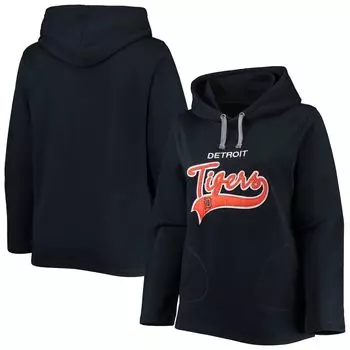 Женский мягкий как виноград темно-синий пуловер с капюшоном Detroit Tigers больших размеров с разрезом по бокам