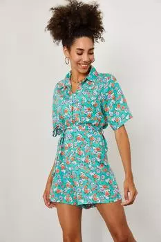 Женский мятный комбинезон с цветочным узором 1YZK2-11973-58 XHAN, зеленый