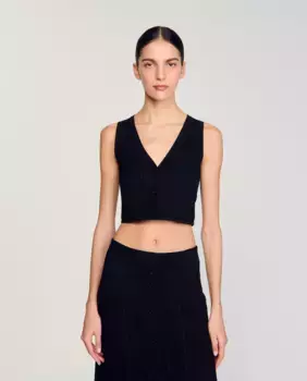 Женский нарядный трикотажный жилет с карманами Sandro, черный