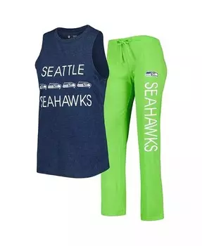 Женский неоновый зеленый, темно-синий комплект для сна Seattle Seahawks Muscle Tank Top и брюки Concepts Sport, мультиколор