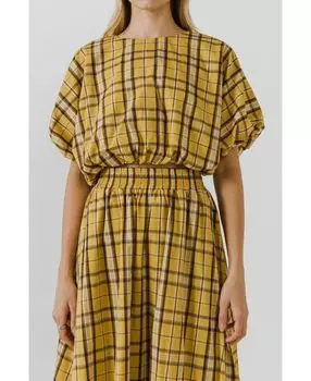 Женский объемный укороченный топ в клетку English Factory