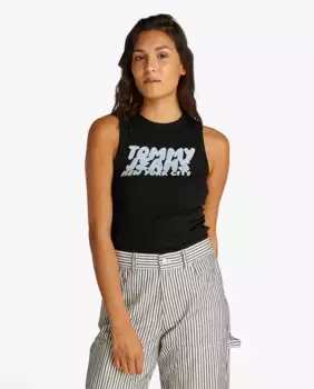 Женский облегающий топ без рукавов с логотипом в виде пузырька Tommy Jeans, черный