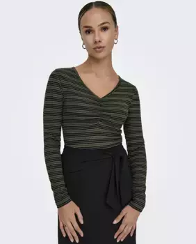 Женский облегающий топ с длинным рукавом Only, темно-зеленый