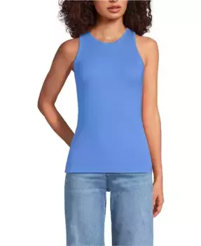 Женский облегающий топ с драпировкой из рубчика Lands' End, синий