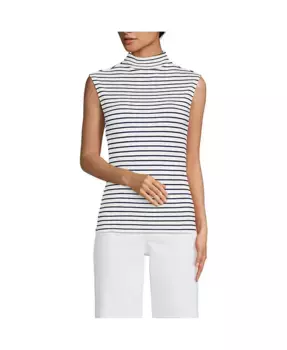 Женский облегающий топ с драпировкой, воротником-воронкой и короткими рукавами-кап Lands' End, коричневый/бежевый