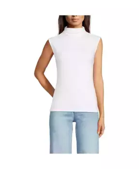 Женский облегающий топ с драпировкой, воротником-воронкой и короткими рукавами-кап Lands' End, белый