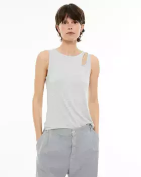 Женский облегающий топ с вырезом на плече System Action, светло-серый