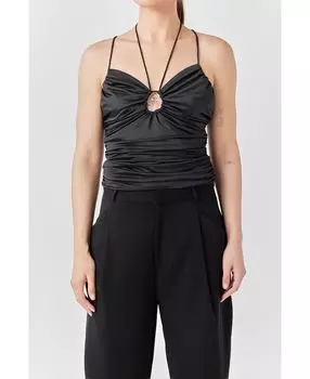 Женский облегающий топ со сборками и вырезом endless rose, черный