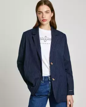 Женский однобортный пиджак в тонкую полоску Pepe Jeans, темно-синий
