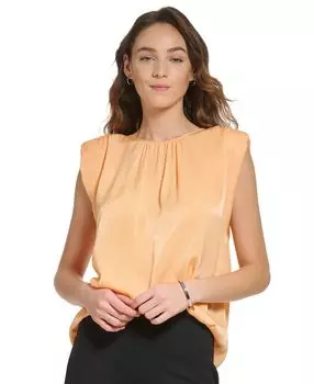 Женский однотонный атласный топ с круглым вырезом и плечами DKNY, мульти