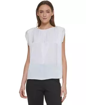 Женский однотонный атласный топ с круглым вырезом и плечами DKNY, мульти