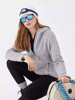 Женский однотонный флисовый кардиган с длинными рукавами и капюшоном LCW OUTDOOR