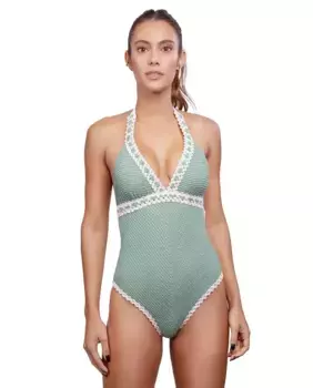 Женский однотонный купальник с V-образным вырезом и подкладкой Despi, зеленый