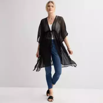 Женский однотонный шифоновый топ с помпонами Nine West, черный