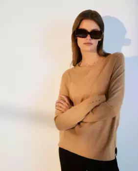 Женский однотонный свитер с круглым вырезом Woman El Corte Ingls, коричневый