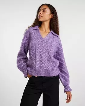 Женский однотонный свитер с V-образным вырезом и длинными рукавами Yas, фиолетовый