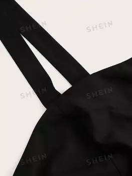 Женский однотонный свободный повседневный комбинезон больших размеров больших размеров с широкими штанинами Shein, черный