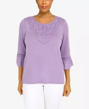 Женский однотонный топ picture perfect с кружевной отделкой Alfred Dunner