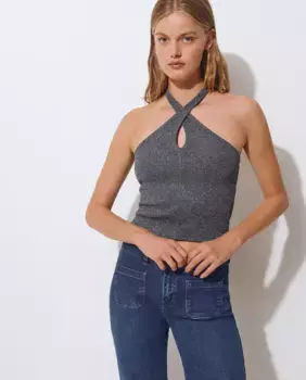 Женский однотонный топ с воротником-хомутом Brownie, серебрянный