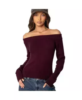 Женский офф-шoulder вязаный топ Elona Edikted, красный