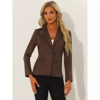 Женский офисный пиджак из искусственной замши с длинными рукавами и пуговицами с зубчатыми лацканами ALLEGRA K, цвет Khaki