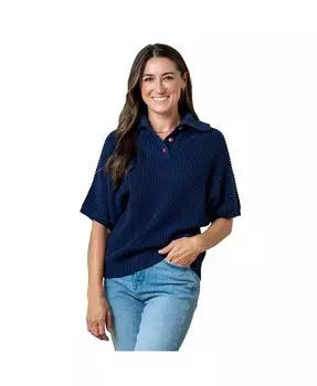 Женский органический свитер с короткими рукавами и воротником-стойкой Hope & Henry, синий