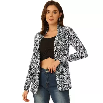 Женский осенний легкий кардиган с открытым передом и длинными рукавами ALLEGRA K, цвет Black White