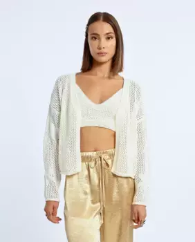 Женский открытый кардиган с вышитыми цветами Lili Sidonio, цвет Crudo