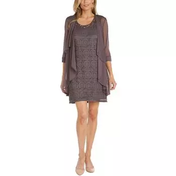 Женский открытый спереди кружевной блейзер-пыльник R&M Richards, цвет fig