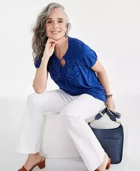 Женский отпускной топ с вышивкой Style & Co, синий