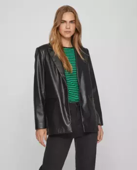 Женский пиджак из веганской кожи Vila, черный