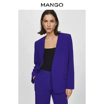 Женский пиджак Mango с V-образным вырезом без воротника, синий