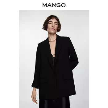 Женский пиджак Mango с v-образным вырезом, черный