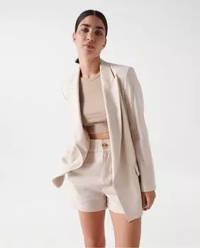 Женский пиджак на льняной подкладке в полоску Salsa Jeans, бежевый