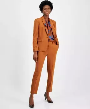 Женский пиджак на одной пуговице с воротником-стойкой, блузка с бантом и цветочным принтом и классические брюки средней посадки длиной до щиколотки Tahari ASL, черный