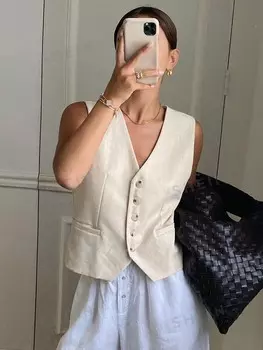 Женский пиджак, однотонный, v-образный вырез, без рукавов Dazy, белый