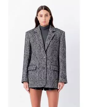 Женский пиджак оверсайз с узором «елочка» endless rose, черный