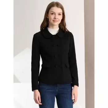 Женский пиджак с баской и воротником на пуговицах в стиле Питера Пэна ALLEGRA K, коричневый