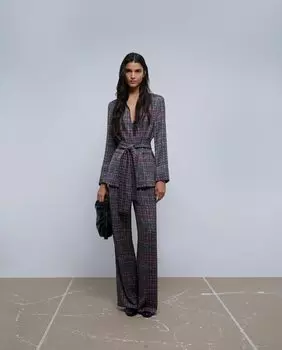 Женский пиджак с клетчатым принтом и поясом Scalpers, мультиколор