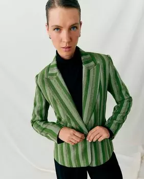 Женский пиджак с лацканами и металлизированными деталями Maksu, зеленый