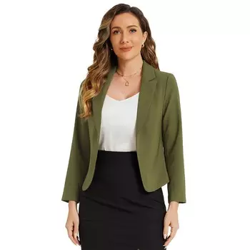 Женский пиджак с открытым передом и цветочным принтом ALLEGRA K, цвет Army Green Solid