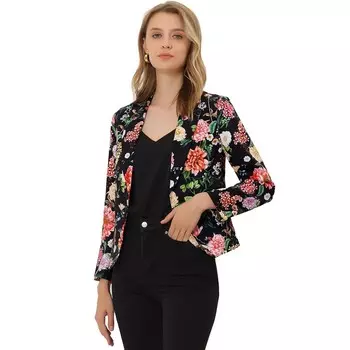 Женский пиджак с открытым передом и цветочным принтом ALLEGRA K, цвет Black Red Floral