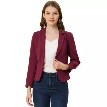 Женский пиджак с открытым передом и цветочным принтом ALLEGRA K, цвет Burgundy Solid