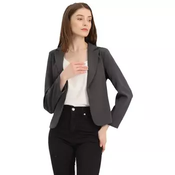 Женский пиджак с открытым передом и цветочным принтом ALLEGRA K, цвет Dark Grey Solid