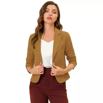 Женский пиджак с открытым передом и цветочным принтом ALLEGRA K, цвет Dark Khaki Solid