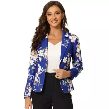 Женский пиджак с открытым передом и длинными рукавами с зубчатыми лацканами ALLEGRA K, цвет Royal Blue Floral